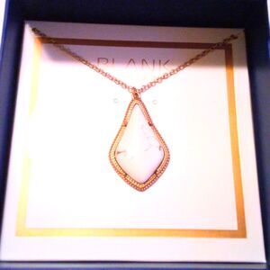 Blank Canvas Natural White Stone Gold Tone Pendant Necklace NIB